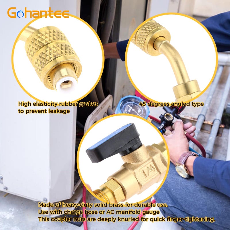 gohantee صمام كروي لمكيف الهواء HVAC بزاوية صمام إيقاف 1/4" 5/16" SAE R22 R12 R410a لمبرد مكيف الهواء لنظام الانقسام الصغير - Image 5